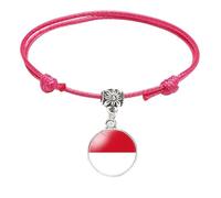 Pulsera De Moda Con La Bandera De Mónaco: Pulsera Trenzada Ajustable Hecha A Mano, Recuerdo Novedoso, Joyería Multinacional Hecha A Mano Para Hombres, Mujeres Y Parejas, Regalo Rosa Roja De 16 Mm.