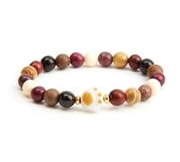 Pulsera de moda de madera de rosa natural con perlas redondas y semillas de Bodhi en jade blanco - Tamaño ajustable, riqueza, prosperidad, abundancia, Feng Shui, buena suerte, humor espiritual, 8mm