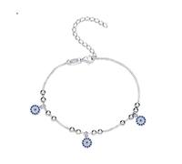 Pulsera De Mujer Auténtica Plata De Ley 925 Cz Cuentas Redondas Azules Pulsera De Mal De Ojo Pulseras Turcas Joyería Fina