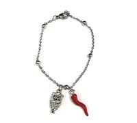 Pulsera de mujer de acero con cuerno de la suerte y colgante de búho. Fabricado en Italia. Pulsera de acero emocional frases, pensamientos, palabras con abalorios colgante medida ajustable,