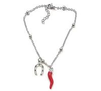 Pulsera de mujer de acero con cuerno de la suerte y colgante de huella de cava. Fabricada en Italia. Pulsera de acero emocional con frases, pensamientos, palabras con charms - colgante - medida