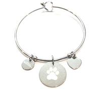 Pulsera de mujer de acero plateado con símbolo pata perro acero emocional - frases, pensamientos, palabras con charms - colgante - medida ajustable - grabado, regolabile, Acero inoxidable