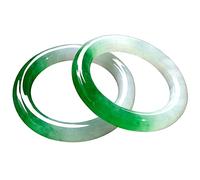 Pulsera de mujer, Ladies Jade Bangle Bracelet, Translucent Color Jade Bangle, Half White and Half Green Floating Flower Jade Bangle, 53-64mm, The for Family, for Friends, with Jewelry Box, 2PC,57-58mm