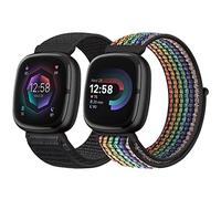 Pulsera de nylon Runostrich Compatible con Fitbit Versa 4/Fitbit Sense 2/Fitbit Versa 3/Fitbit Sense, suave, transpirable, pulsera deportiva ajustable, banda de repuesto para mujer y hombre, 16 mm x