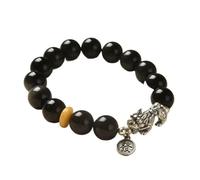 Pulsera de obsidiana, ámbar y plata, amuleto de la suerte Pi Xiu, colgante de moneda antigua, pulsera elástica tallada a mano, talismán espiritual for la riqueza, el dinero y la prosperidad.(Rainbow)