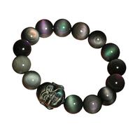 Pulsera de obsidiana de ojo arcoíris para equilibrio de chakras, amuleto de riqueza de Feng Shui con Buda sonriente, talismán de cristal 7A para prosperidad, suerte y protección, 18mm, Piedra, Sin