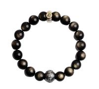 Pulsera de obsidiana, Feng Shui Wealth de 8 mm, pulsera de cuentas de Buda de obsidiana con brillo dorado natural, talismán de meditación Reiki for buena fortuna, valentía, suerte y riqueza.(Golden)