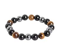 Pulsera de obsidiana negra con ojo de tigre y hematita para hombre y mujer, cuentas de oración de 8 mm, joyas con pulsera de equilibrio (negro) Convenient Design