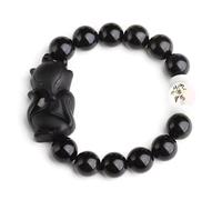 Pulsera de obsidiana negra, cuentas de obsidiana esmerilada natural, pulsera de zorro de cristal para hombre/mujer, talismán protege la suerte, el amor, el dinero, la riqueza, la prosperidad feliz, 14