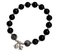 Pulsera de obsidiana negra y plata de ley 5.9 para mujer con propiedades curativas y campanas, Obsidiana negra y plata, No es una piedra preciosa
