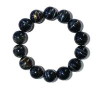 Pulsera de ojo de tigre azul de 16 mm para hombre, se adapta a muñecas grandes y fuertes de 8 a 8.5 pulgadas, gemas curativas del chakra de la garganta, piedra natal para junio, trae calma interior