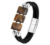 Pulsera De Ojo De Tigre Para Hombre, De Cuero Negro, Trenzada De Doble Fila, Con Cierre Magnético, Ideal Para Cumpleaños, Día Del Padre, San Valentín, Regalo De Joyería Para Él, Color Blanco,