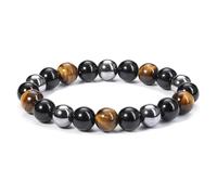 Pulsera de ojo de tigre, pulsera de piedras naturales de 10 mm, pulsera elástica de obsidiana de hematita natural con bolsillo de almacenamiento de franela, pulsera de energía de triple protección
