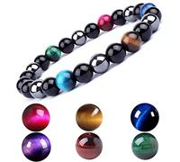 Pulsera de ojos de tigre, pulsera de imán de piedra negra de ojos de tigre, elimina la electricidad estática,lidera las tendencias de la moda (pulsera de ojo de tigre de color, 8MM (7.5"))