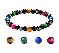 Pulsera de ojos de tigre, pulsera de imán de piedra negra de ojos de tigre, elimina la electricidad estática,lidera las tendencias de la moda(Grado A, pulsera de ojo de tigre de color, 6MM(7.5"))