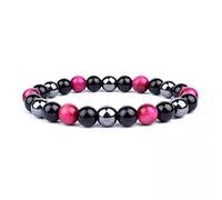 Pulsera de ojos de tigre, pulsera de imán de piedra negra de ojos de tigre, elimina la electricidad estática,lidera las tendencias de la moda(pulseras magnéticas de ojo de tigre rosa, 8MM)