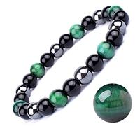Pulsera de ojos de tigre, pulsera de imán de piedra negra de ojos de tigre, elimina la electricidad estática,lidera las tendencias de la moda(Pulsera de Ojo de Tigre Verde, 10MM(7.8"))