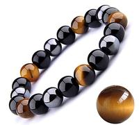 Pulsera de ojos de tigre, pulsera de imán de piedra negra de ojos de tigre, elimina la electricidad estática,lidera las tendencias de la moda(Pulsera de Ojo de Tigre Amarillo, 10MM(7.8"))