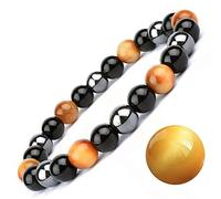 Pulsera de ojos de tigre, pulsera de imán de piedra negra de ojos de tigre, elimina la electricidad estática,lidera las tendencias de la moda(Pulsera de Oro Ojo de Tigre, 10MM(7.8"))