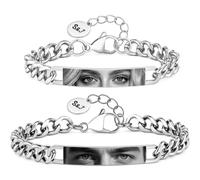 Pulsera de ojos para hombre, personalizable, personalizable con foto y nombre/texto grabado, de acero inoxidable, regalos perfectos para hombres para San Valentín, marido, aniversario, Eine Grösse