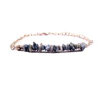 Pulsera de ópalo azul de 3-4 mm con forma de pepitas y cuentas de corte liso de 18 cm con cierre chapado en oro rosa para hombre y mujer | LK_STACK_01514