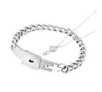 Pulsera de oro amarillo de 14 quilates con llave para pareja, plata de ley 925 con colgante de corazón, pulseras de bloqueo y collar con llave, regalo romántico para el día de San Valentín, cumpleaños