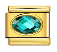 Pulsera de oro de 18 quilates con fecha ovalada, mes de nacimiento, año, cumpleaños, piedra natal, cristal, plata italiana, eslabones de 9 mm, acero inoxidable, compatible con nomination, 0, Metal, No