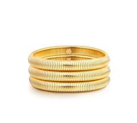Pulsera de oro multicapa para mujer, elástica, de acero inoxidable, cadena de eslabones flexibles y ancha, Glod3-7IN, Metal, Ágata