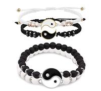 Pulsera de Pareja,Forreen 4 Piezas Pulsera Yin Yang Unica Ajustable Tai Chi Bagua Tejidas a Mano Estiloso Mejor Amigo Pulseras para Relación de Amistad Novio Novia