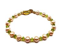 Pulsera de peridoto y perla de 3-8 mm, redonda y con forma de neumático, con cuentas de corte liso y facetado, cierre chapado en oro de 18 cm para hombre y mujer | LK_STACK_08335