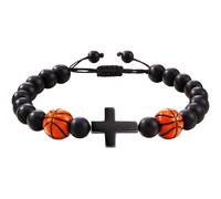 Pulsera de perlas negras para hombre, pulseras religiosas - Pulsera de perlas deportivas - Joyería negra hecha a mano con símbolo negro - Collar de perlas motivacionales para hombres, nuevo padre