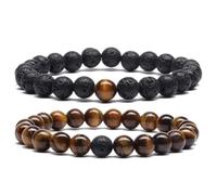Pulsera de perlas para hombre y mujer, BEPSYOM pareja, pulsera hecha a mano, pulsera de piedra natural, pulsera de ojo de tigre, pulsera de piedra de lava, pulsera para hombre, pulsera de pareja