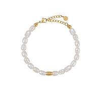 Pulsera de perlas para mujer con perlas reales de agua dulce - Impermeable I Pulsera de perlas de piel amigable con chapado en oro de 18 quilates (15-19 cm)