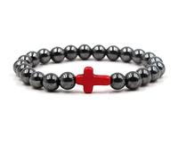 Pulsera de perlas para mujer, pulsera de cuentas para mujer, color blanco, cruces, pulseras de perlas, regalo para novio, 19cmx8mm, Vidrio, Sin gemas