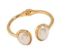 Pulsera de perlas y metal de moda con perlas y metal abierto, brazalete único para una elegancia sin esfuerzo, simple y elegante, talla única, como se describe