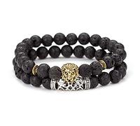 Pulsera de Piedra, Brazalete de Cuentas de Piedra Natural, Cabeza de león de con Bola de Piedra volcánica con Brazalete elástico, Accesorios de Ropa Personalizados