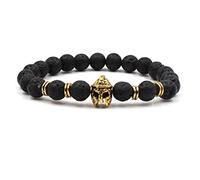 Pulsera de Piedra, Brazalete de Cuentas de Piedra Natural, Pulsera elástica de Armadura de la Cabeza de la Cabeza de 8 mm de Piedra Natural Pulsera de Piedra volcánica de Lava Negra, Accesorios de