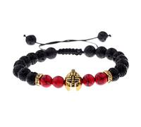 Pulsera De Piedra De Lava, Caballero Guerrero Espartano Gladiador Romano Casco Dorado Brazalete Rojo, Chakra Yoga Elástica Ajustable Puño Rebordeado Unisex Joyas Pulsera Festival Par Don Amistad