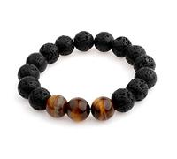 Pulsera De Piedra De Lava, Encanto 12Mm Tiger Eye Beads Handmade Brazalete Volcánico, Yoga Clásica Elástica Ajustable Puño Rebordeado Unisex Joyas Pulsera Festival Par Don Amistad