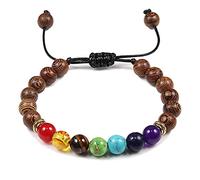 Pulsera de piedra de lava natural, pulseras de cuentas multicolores para hombres y mujeres, brazaletes de cuerda tejida, joyería ajustable para hombre, de madera