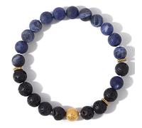 Pulsera de piedra de ojo de tigre mate, pulseras de cuentas de lava natural para hombres y mujeres, pulsera volcánica de bola de color dorado, sodalita, 19 cm