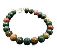 Pulsera de piedra de sangre de 10 mm con cuentas redondas de corte liso y cierre chapado en plata de 18 cm para hombre y mujer | LK_STACK_01353