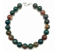 Pulsera de piedra de sangre de 8 mm con cuentas redondas de corte liso y cierre chapado en plata de 18 cm para hombre y mujer | LK_STACK_01359