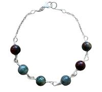 Pulsera de piedra de sangre de 8 mm con cuentas redondas de corte liso y cierre chapado en plata de 18 cm para hombre y mujer | LK_STACK_01358