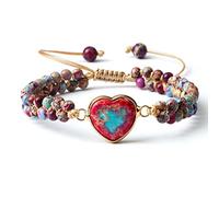 Pulsera de piedra emperador en forma de corazón hecha a mano de doble fila trenzada de piedra natural con cuentas y brazaletes para mujer, regalos de joyería para mujer, 2