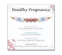 Pulsera de piedra lunar con tarjeta, pulsera de protección para mujer, cuarzo rosa, aguamarina, piedra lunar y rodonita piedras naturales de curación, regalo saludable para el embarazo