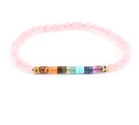 Pulsera de piedra natural de 7 chakras, amatistas, cuarzo rosa, 4 mm, mini pulsera con cuentas para mujer, 18.4cm, Piedra, Circonita cúbica