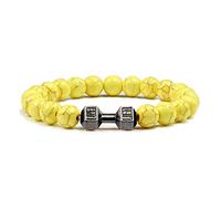 Pulsera de Piedra Natural de 8mm,Howlita Amarilla con Dije de Mancuerna,Cuerda Elástica,Brazaletes de Cuentas Hechos a Mano para Hombres y Mujeres,Regalos de Cumpleaños y Yoga de 8mm.