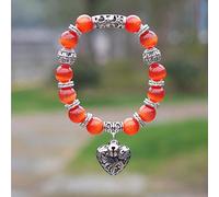 Pulsera de piedra natural de obsidiana de ópalo de 10 mm con colgante de corazón, pulsera de cuentas para mujeres y hombres, color rojo