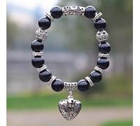 Pulsera de piedra natural de obsidiana de ópalo de 10 mm con colgante de corazón, pulsera de cuentas para mujeres y hombres, obsidiana